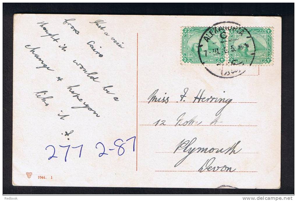RB 916 -Early Egypt Postcard - Sphinx - 4m Rate To Plymouth Devon UK - Sphinx