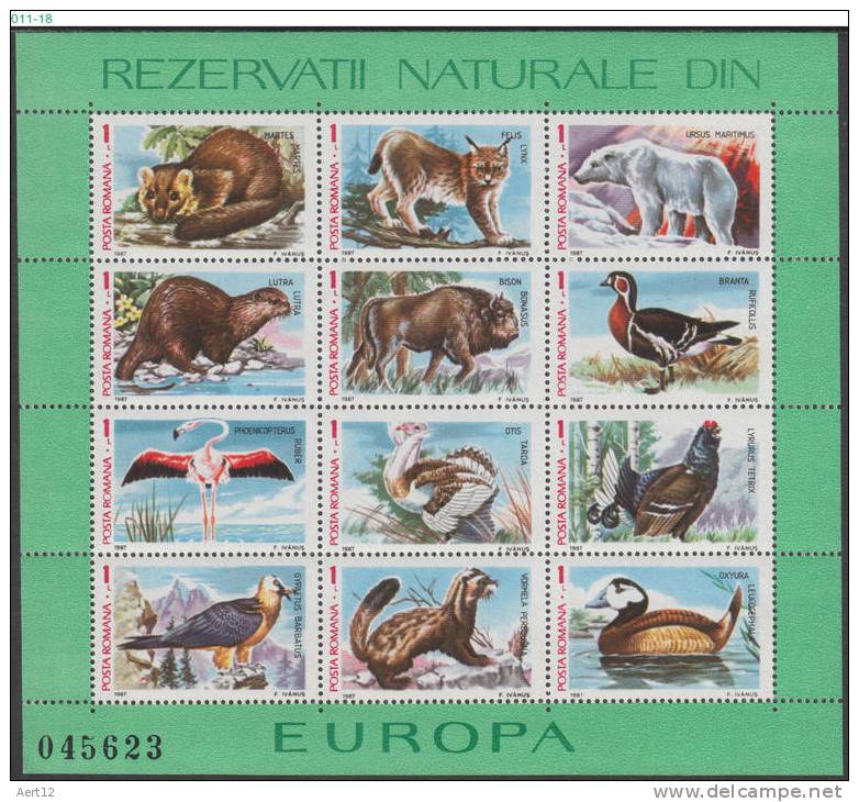 ROMANIA, 1987, Flora And Fauna, Animals, Flowers, Birds, 2 Sheets, MNH (**), Sc/Mi 3465-66 / Bl-235-36 - Nuevos