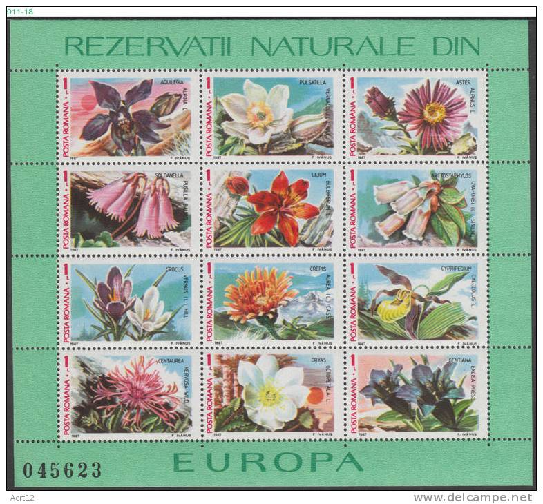 ROMANIA, 1987, Flora And Fauna, Animals, Flowers, Birds, 2 Sheets, MNH (**), Sc/Mi 3465-66 / Bl-235-36 - Ongebruikt