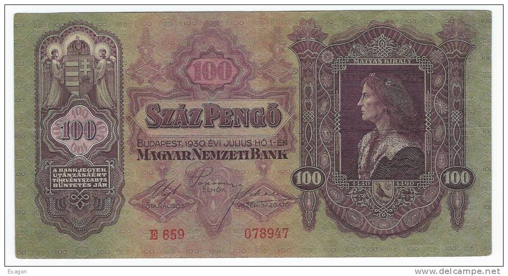 N 1 BANCONOTA  Da  100  SZAZ  PENCO´   -  UNGHERA  -  Anno1930. - Hungary