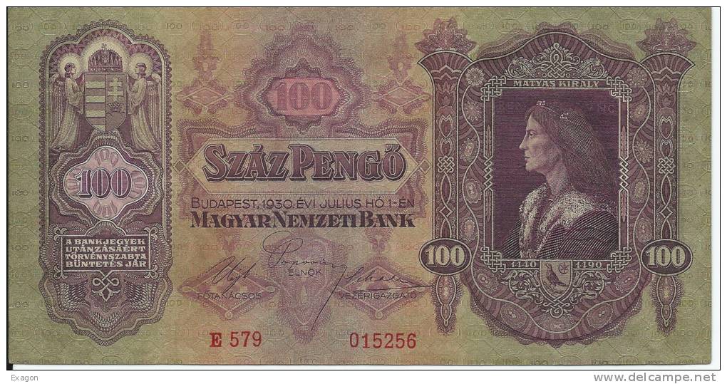 N 1 BANCONOTA  Da  100  SZAZ  PENCO´   -  UNGHERA  -  Anno1930. - Ungheria