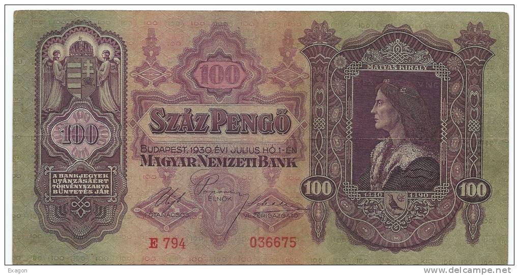 N 1 BANCONOTA  Da  100  SZAZ  PENCO´   -  UNGHERA  -  Anno1930. - Hungary