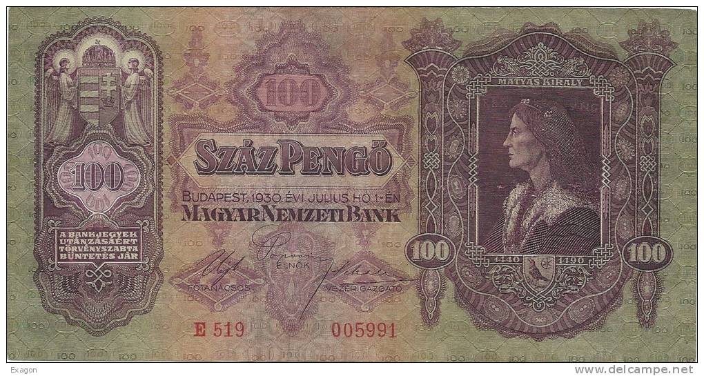 N 1 BANCONOTA  Da  100  SZAZ  PENCO´   -  UNGHERA  -  Anno1930. - Hungría