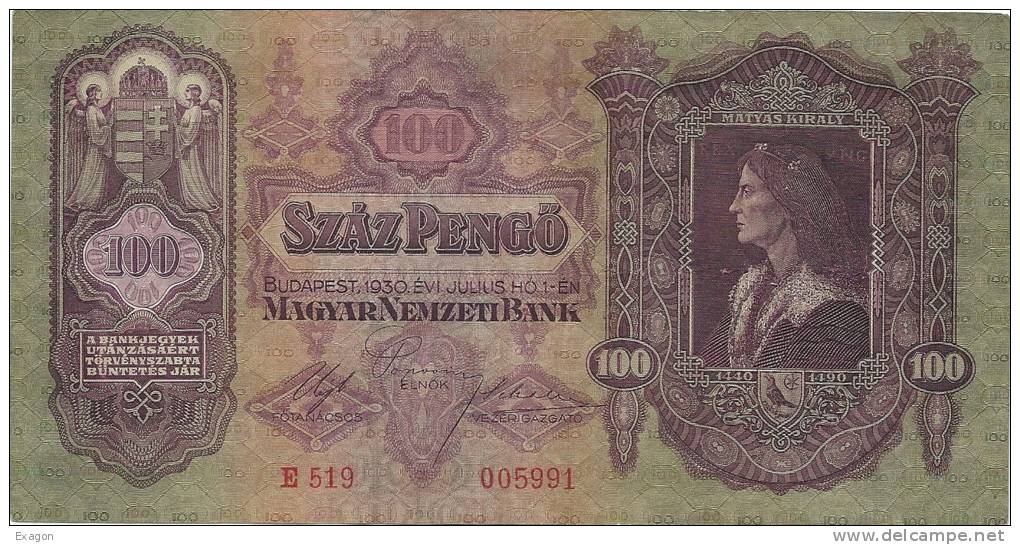 N 1 BANCONOTA  Da  100  SZAZ  PENCO´   -  UNGHERA  -  Anno1930. - Ungheria