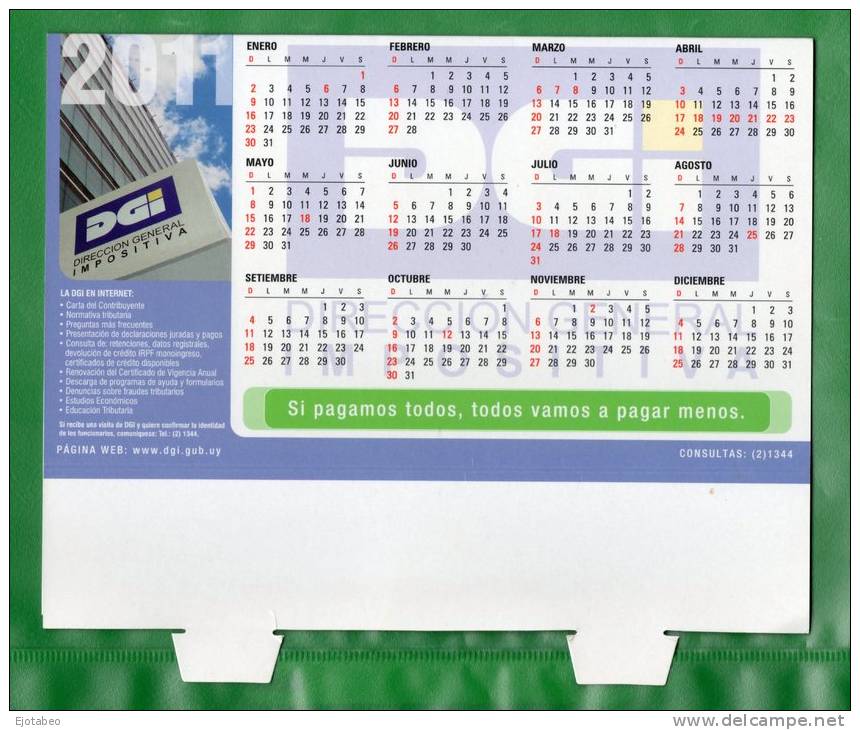 12-URUGUAY-2011-Calendario De Mesa De La  D.G.I.  Con Fechas De  Vtos. - Calendarios