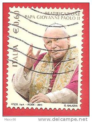 ITALIA REPUBBLICA USATO - 2011 - Beatificazione Di Papa Giovanni Paolo II - € 0,60 - S. 3232 - 2011-20: Used