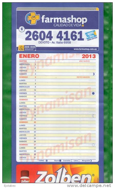 15  -URUGUAY-2013-Calendario  De Pared De Seis Hojas - Calendriers