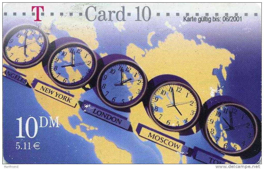 Deutschland - T-Card - 10 DM  1999-12-01 - 5 Uhren Vor Weltkarte - Ger:TC X 01c/99 - Used - [3] T-Pay  Micro-Money