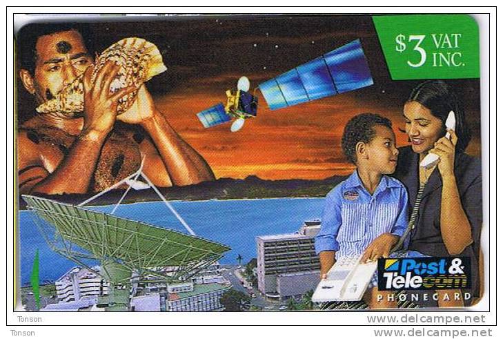 Fiji, FIJ-069, $3, Fptl Corporate Phonecards, Mother & Child, Satelite , 13FIB - Fidji