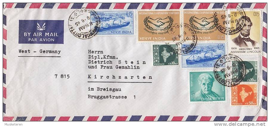 India Airmail Par Avion DR.-ING. H.-W. SCHIPPEL, CALCUTTA 1965 Cover Brief KIRCHZARTEN Germany Lincoln (2 Scans) - Corréo Aéreo