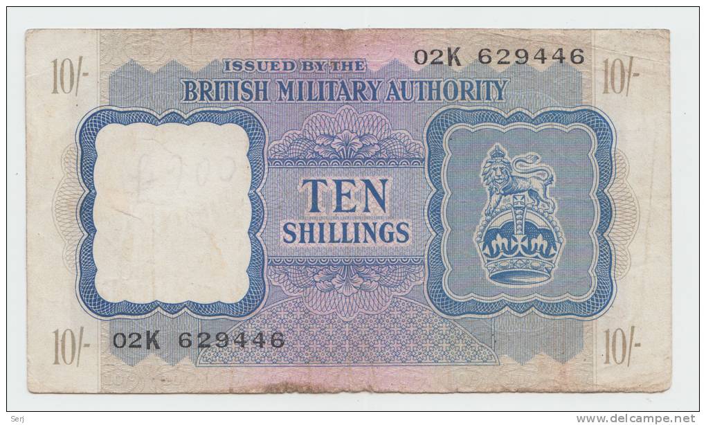 BRITISH MILITARY AUTHORITY - North Africa 10 Shillings (1943) F+ P M5 - British Military Authority