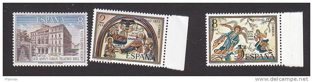 Spain, Scott #1741-1743, Mint Never Hinged, Teatro Del Liceo, Barcelona And Christmas, Issued 1972 - Unused Stamps