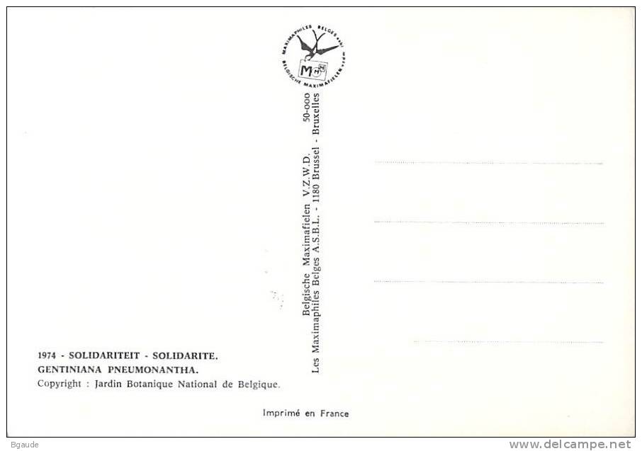 BELGIQUE CARTE MAXIMUM NUM.YVERT 1734 FLORE FLEUR GENTIANE - 1971-1980