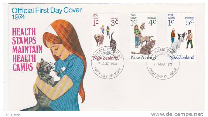 New Zealand 1974 Health,  Cats And Dogs, FDC - FDC