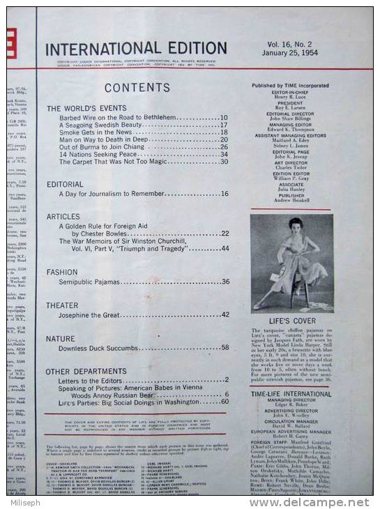 Magazine LIFE - JANUARY 25 , 1954 - INTERNATIONAL EDITION - BETHLEHEM - BIRMANIE -  Winston CHURCHILL          (3015) - Nieuws / Lopende Zaken