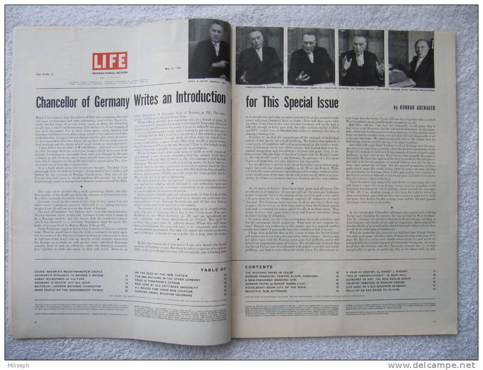 Magazine LIFE - MAY 31, 1954 - INTERNATIONAL EDITION - GERMANY , Allemagne - Konrad ADENAUER - Le Rhin - Bavière (3017) - Novedades/Actualidades