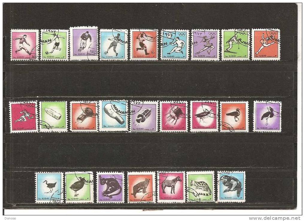 AJMAN 1972 Football, J.O, Espace, Oiseaux, Animaux Michel 2493-2517 Oblitéré, Used - Ajman