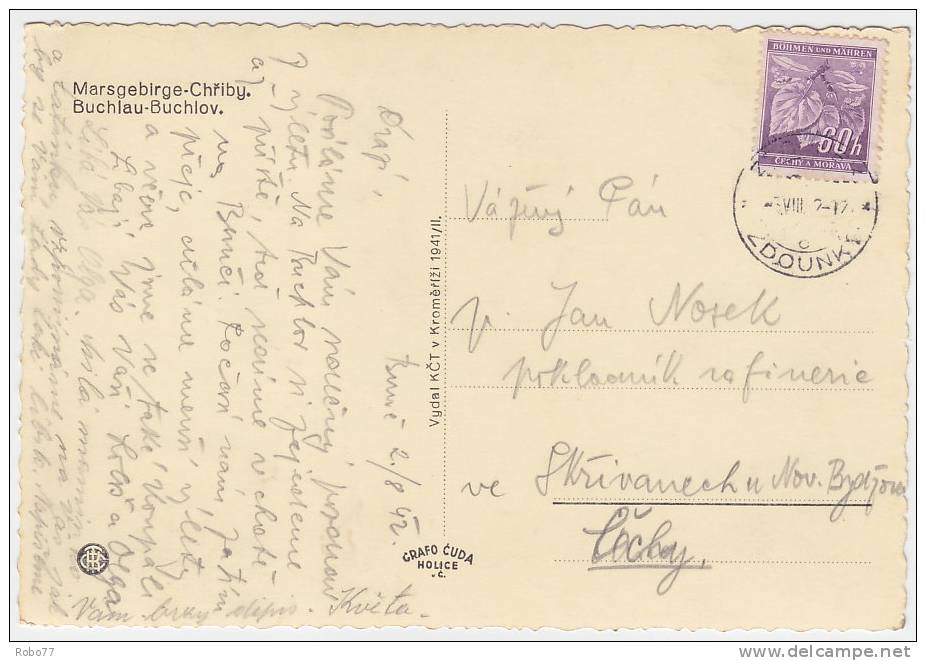 1942 Bohemia & Moravia Postcard. Buchlov, Chriby.  (D03127) - Covers & Documents