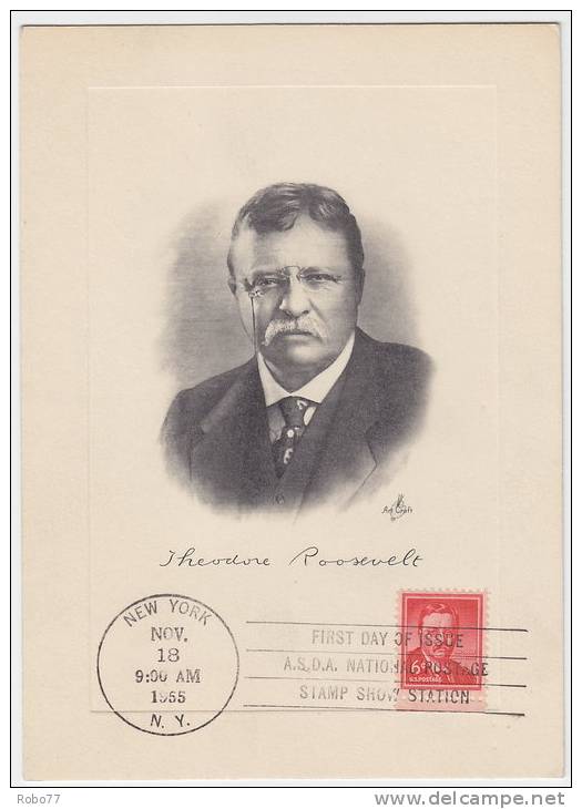 1955 USA Card. Portrait Of President Roosevelt. First Day Of Issue New York 18.Nov.1955. (H05c157) - Cartes Souvenir