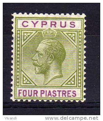 Cyprus - 1921 - 4 Piastres Definitive (Watermark Multiple Script CA) - MH - Zypern (...-1960)