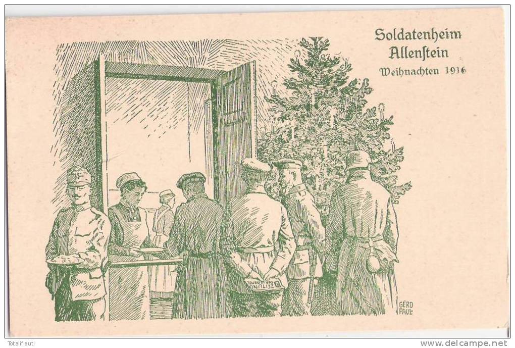 Allenstein Soldatenheim Weihnachten Olzstyn 1916 Grünlich Signierte Künstlerkarte Gerd Paul Zeitung 10. Armee Rar Ungela - Ostpreussen