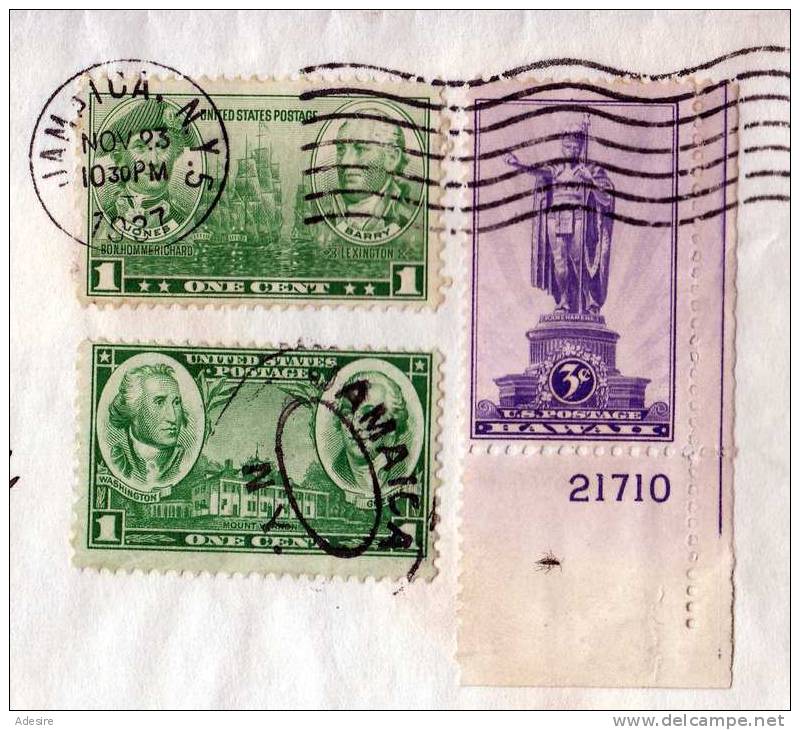 RAR!!! Brief USA - JAMAICA 1937, Seltene Schöne 3 Fachfrankierung - Jamaica (1962-...)