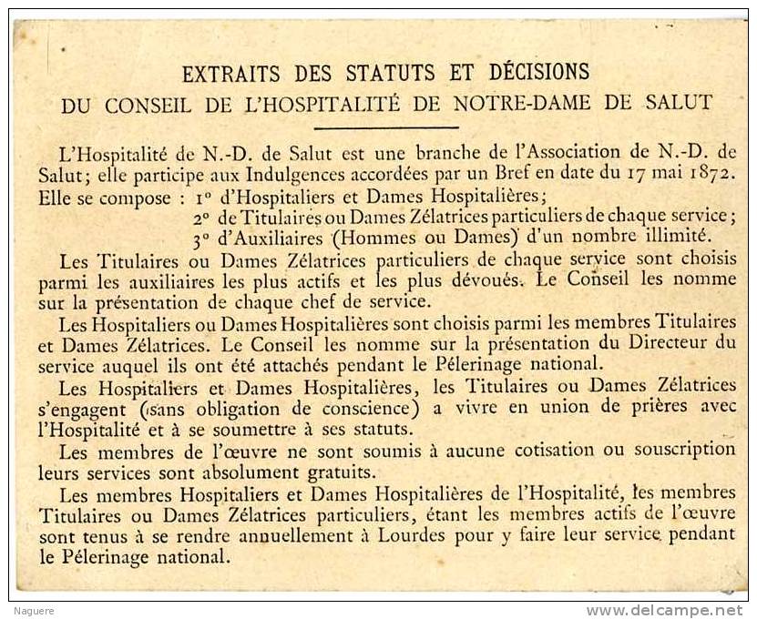 ASSOCIATION DE N D DE SALUT  -  DAME HOSPITALIERE  TOULOUSE 1902  EXTRAITS DES STATUTS - Croix-Rouge