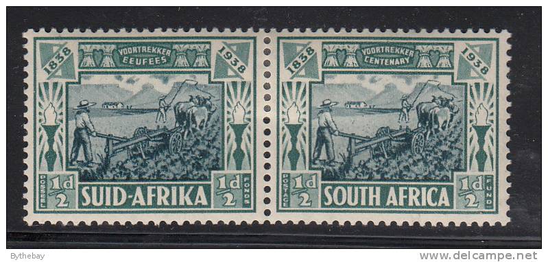 South Africa MH Scott #B5 Horizontal Pair 1/2p + 1/2p Voortrekker Plowing - Ongebruikt