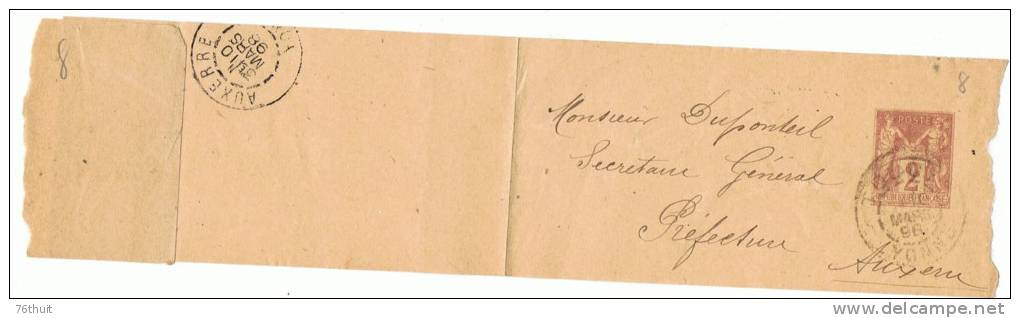 1898- Bande De Journal Entière - Entier Type Sage - 2 C   - Yvert Et Tellier N° 85 - Pour AUXERRE - Préfecture - Bandes Pour Journaux