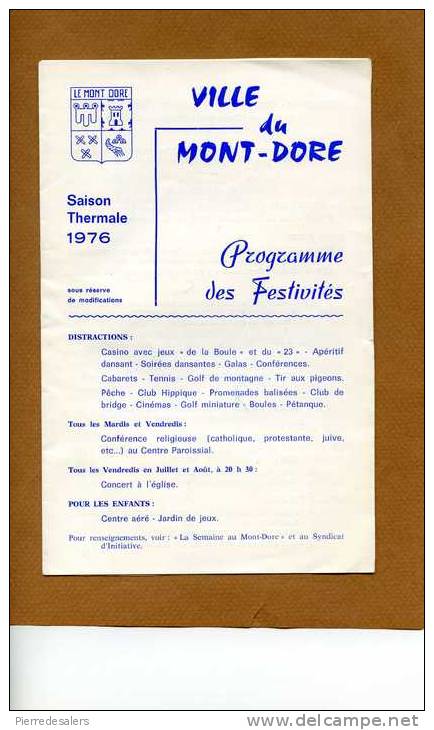 VP - MONT DORE - Programme Des Festivités 1976 - Station Thermale - Tourisme - Auvergne Puy De Dôme - Sports & Tourism