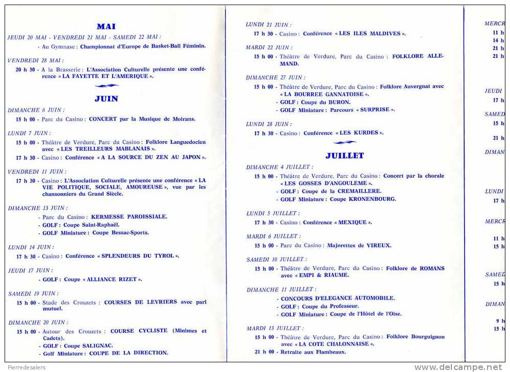 VP - MONT DORE - Programme Des Festivités 1976 - Station Thermale - Tourisme - Auvergne Puy De Dôme - Sports & Tourism