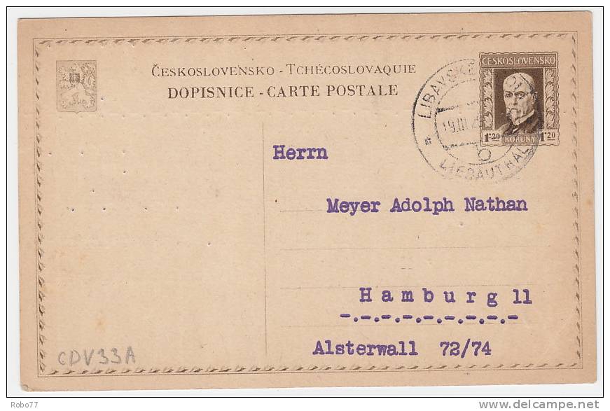 1926 Czechoslovakia Postal Stationery,  Card. CDV 33A.  (A05208) - Cartes Postales