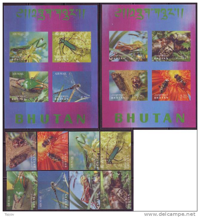 BHUTAN  - INSECT 3D - HONEYBEES, BEETALES , DRAGONFLY  ++  - **MNH - 1969 - RARE COMPLET - Bhután