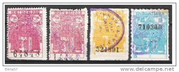 2790- LOTE SELLOS FISCALES MUTUALIDAD JUDICIAL ESCASOS ,10,25,22,5 Y 60 PESETAS - Revenue Stamps