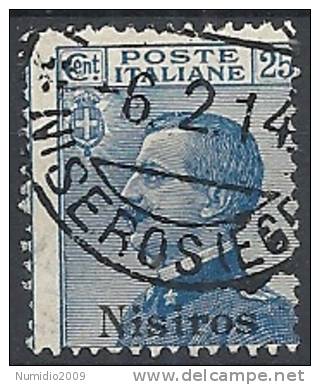 1912 EGEO NISIRO USATO EFFIGIE 25 CENT - RR11202 - Egeo (Nisiro)