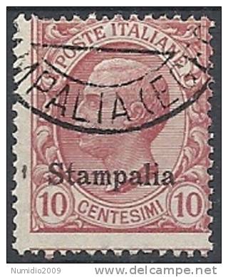 1912 EGEO STAMPALIA USATO EFFIGIE 10 CENT - RR11205 - Aegean (Stampalia)
