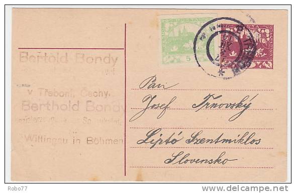 1919 Czechoslovakia Postal Stationery, Card. Trebon 17.8.19.   (A05214) - Cartes Postales