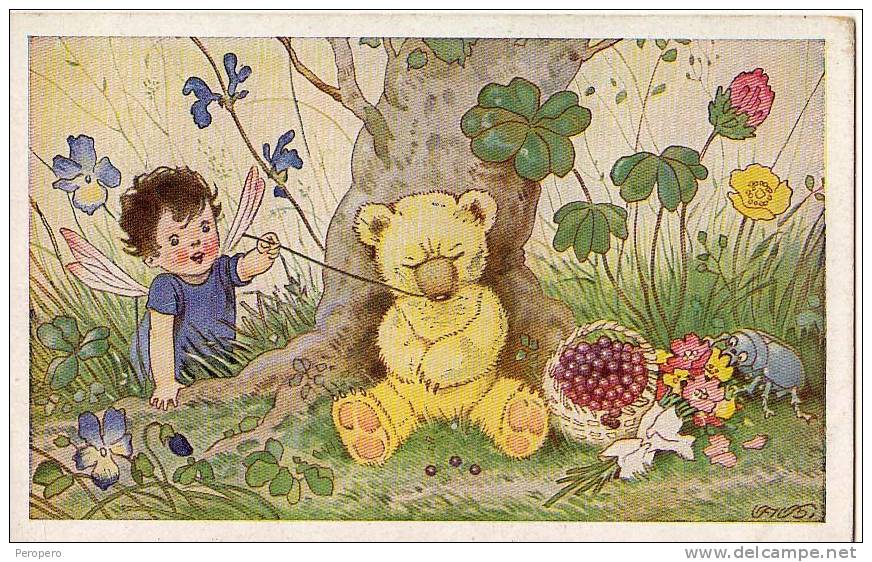 AK KINDER  Teddybären   SIGNIERT KARTE : F. . Nr.5189.ZEICHENTRICKFILM JUNGE MIT FLÜGELN  OLD POSTCARD - Autres & Non Classés