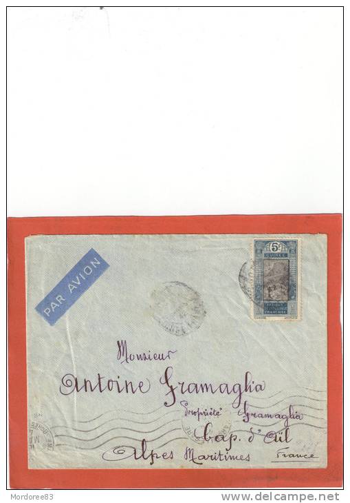 GUINEE LETTRE MARS 1942 YVERT 68 CACHET ARRIVEE MARSEILLE POUR CAP D AIL AM - Sonstige & Ohne Zuordnung