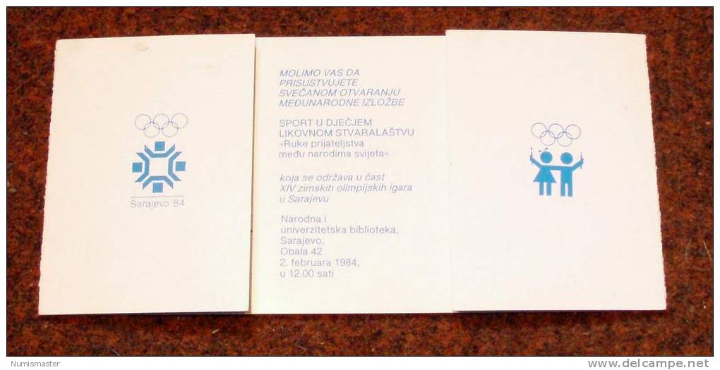 OLYMPIADE SARAJEVO 1984 , INVITING CARD FOR EXIBITION "SPORT-CHILDREN -FINEARTS" - Habillement, Souvenirs & Autres