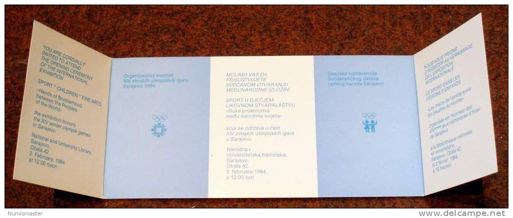 OLYMPIADE SARAJEVO 1984 , INVITING CARD FOR EXIBITION "SPORT-CHILDREN -FINEARTS" - Uniformes Recordatorios & Misc