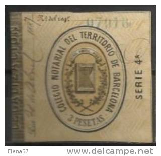 9157-SELLO FISCAL PREFECTO  CLASICO BARCELONA 3 PESETAS SERIE 4 ª De Lujo . - Revenue Stamps