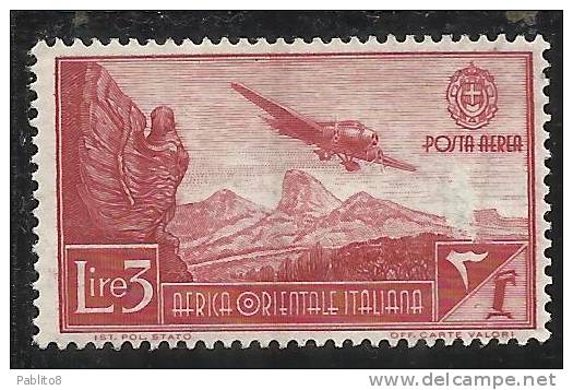 AFRICA ORIENTALE ITALIANA AOI 1938 SOGGETTI VARI POSTA AEREA AIR MAIL LIRE 3 MNH - Afrique Orientale Italienne