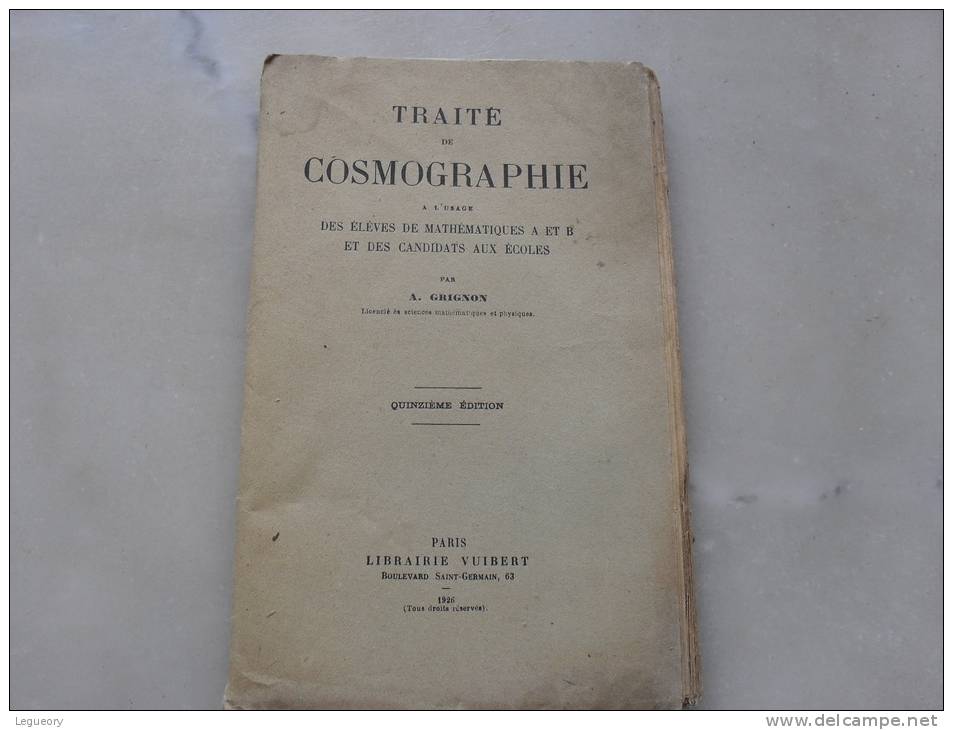 Traité De Cosmographie   Par A Grignon   1926 - 6-12 Years Old