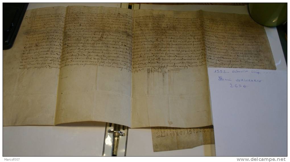 PARCHEMIN GRAND FORMAT SUPERBE  1562 VILLE DE LIEGE - ECHEVIN - HENRI VERSTRAETE A VOIR - Manuscrits