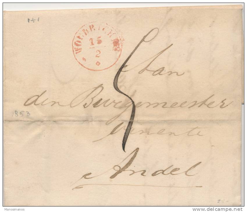 198/20 - NETHERLANDS Prephilatelic Cover WOUDRICHEM 1853 To ANDEL - ...-1852 Préphilatélie