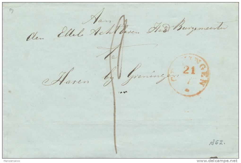 201/20 - NETHERLANDS Prephilatelic Cover GRONINGEN - Linear Cancel SCHEEMDA - ...-1852 Prephilately