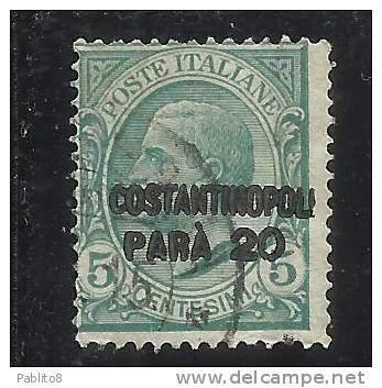 LEVANTE COSTANTINOPOLI 1922 SOPRASTAMPATO D'ITALIA ITALY OVERPRINTED PARA 20 SU CENT. 5 C USATO USED OBLITERE' - Bureaux D'Europe & D'Asie