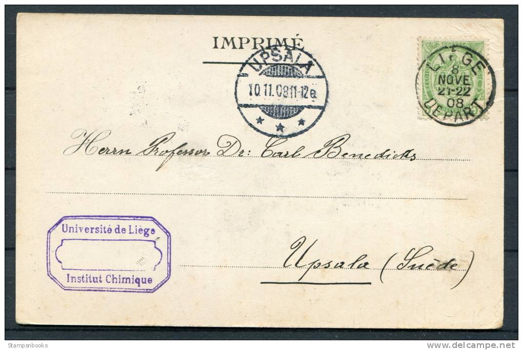 1908 Belgium Leige Universite Institute Chemique - Upsala Sweden Postcard - Chemistry