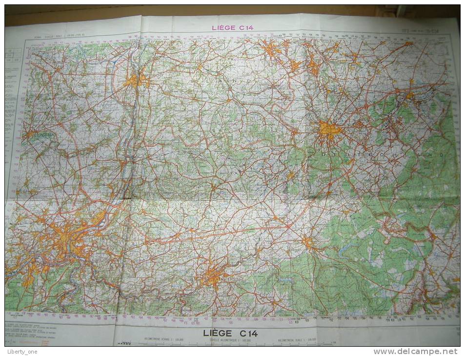 Belgie Stafkaart Liège/ Luik C14 - 1/100.000 ! - Europa